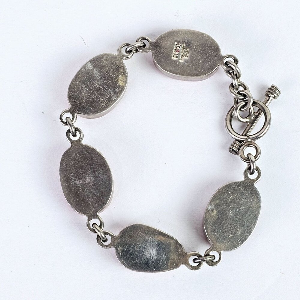 Vintage ATI Mexico .925 Silver Coral Toggle Bracelet, 7.5" - Picture 3 of 6